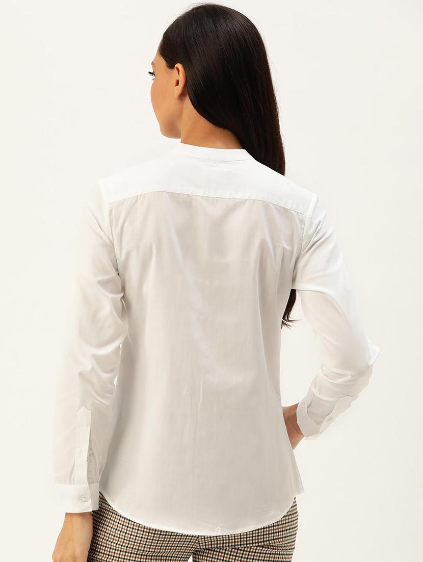 women solid mandarin collar long sleeve shirt - 22038479 - Standard Image - 2
