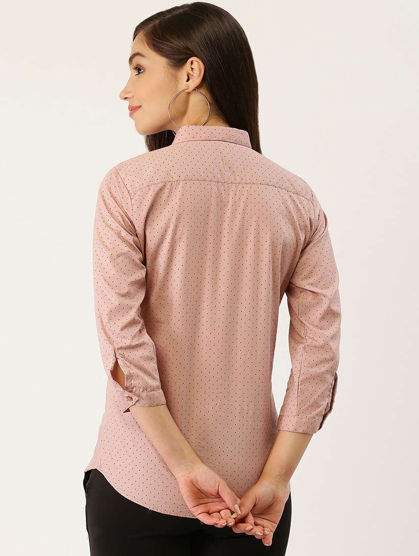 women polka doted collared three quarter sleeve shirt - 22038480 -  Standard Image - 2