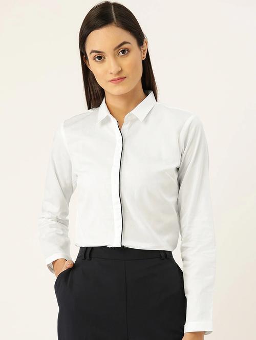 women solid collared long sleeve shirt - 22038483 - Standard Image - 0