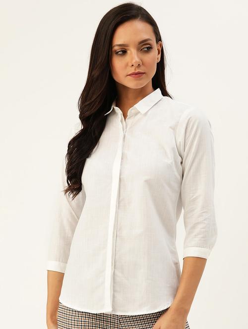 white linen blend regular shirt - 22038485 - Standard Image - 0
