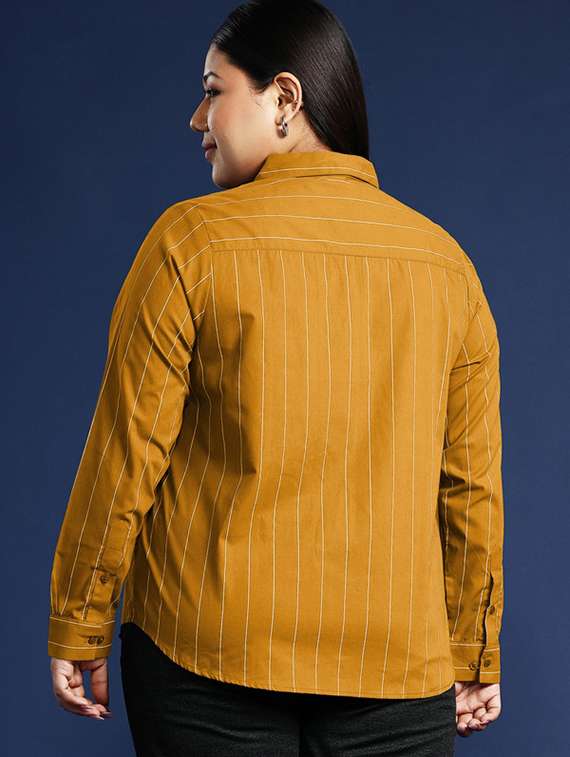 women plus size striped collared long sleeve shirt - 22038487 -  Standard Image - 2