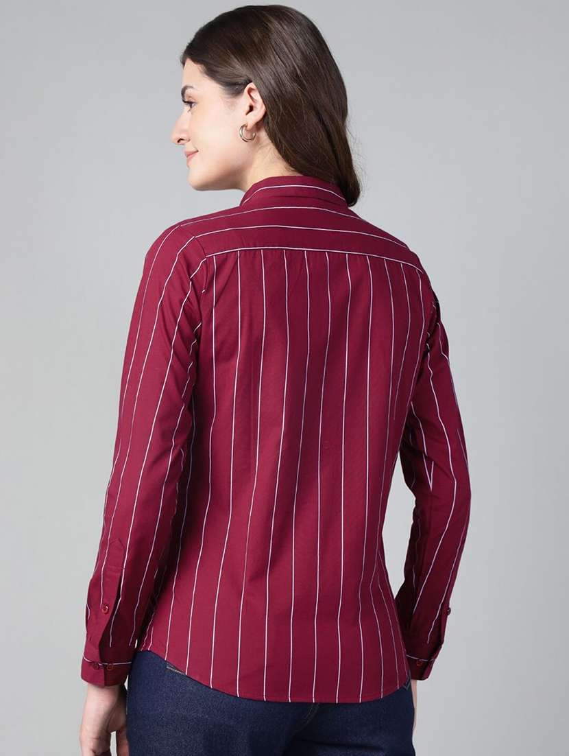 women striped collared long sleeve shirt - 22038489 -  Standard Image - 2