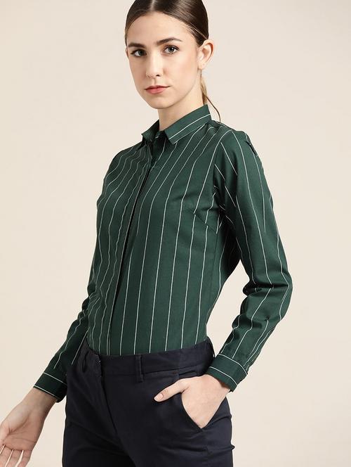 women striped collared long sleeve shirt - 22038490 - Standard Image - 0