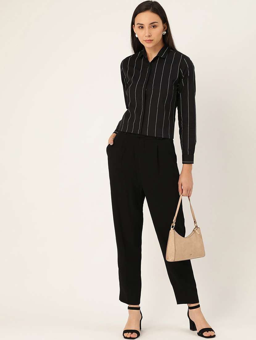 women striped collared long sleeve shirt - 22038491 - Standard Image - 2