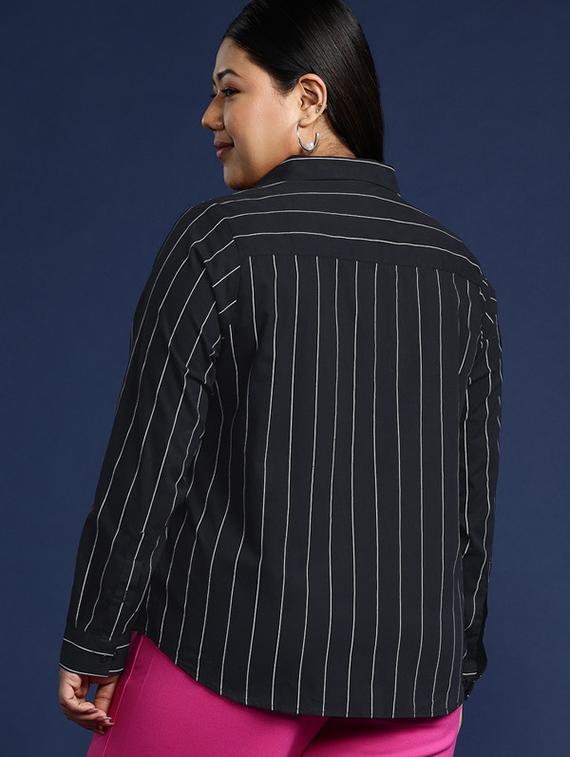 women plus size striped collared long sleeve shirt - 22038492 - Standard Image - 2