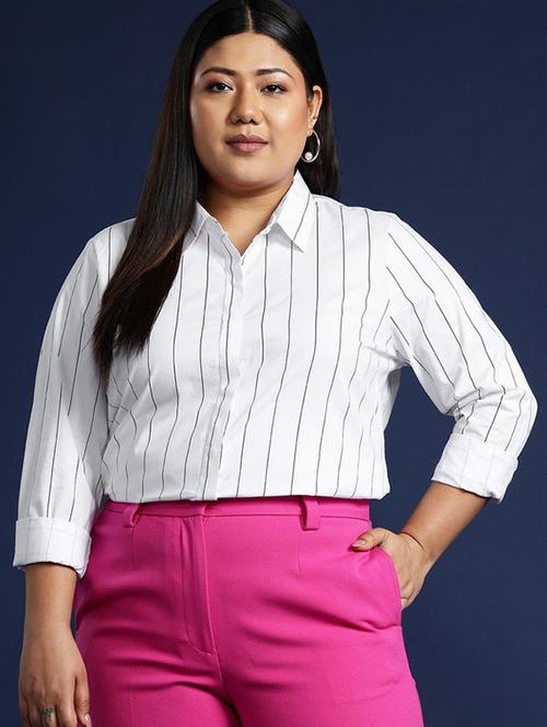 women plus size striped collared long sleeve shirt - 22038508 - Standard Image - 0