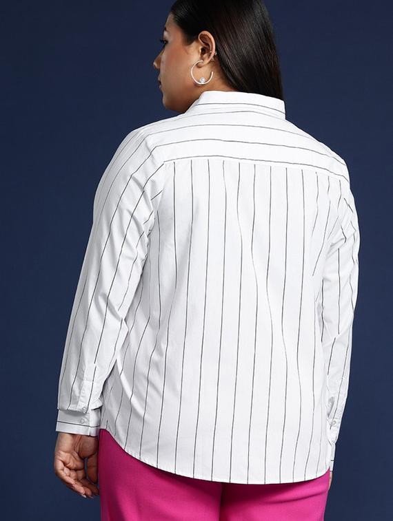women plus size striped collared long sleeve shirt - 22038508 - Standard Image - 2