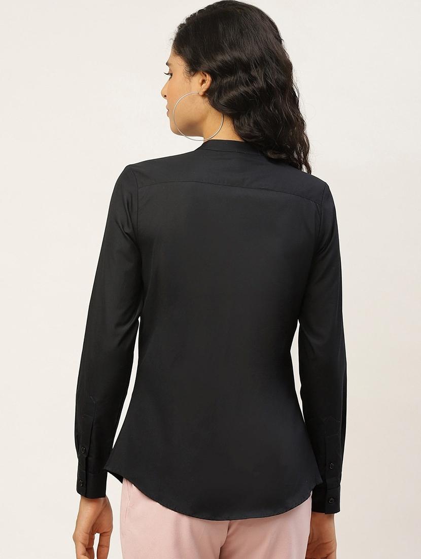 women solid mandarin collared long sleeve shirt - 22038511 - Standard Image - 2