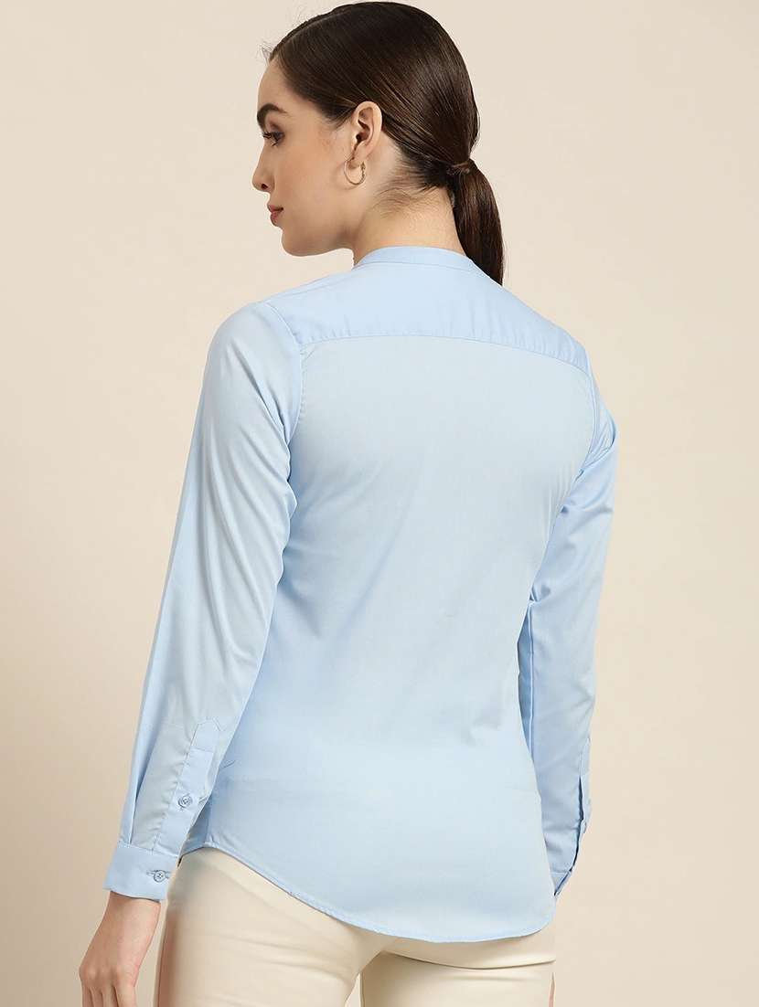 women solid mandarin collared long sleeve shirt - 22038512 -  Standard Image - 2