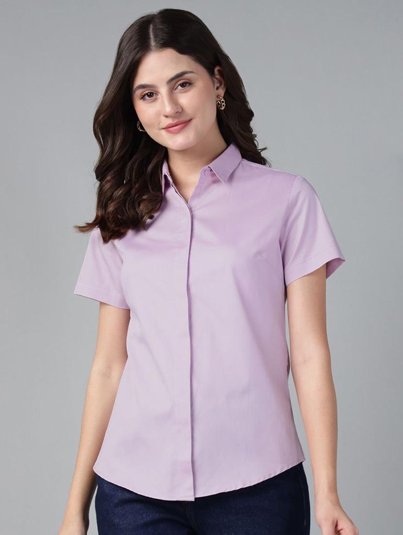women solid collared short sleeve shirt - 22038513 - Zoom Image - 0