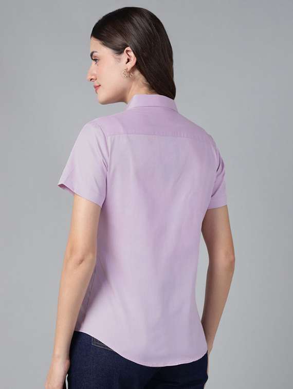 women solid collared short sleeve shirt - 22038514 -  Standard Image - 2