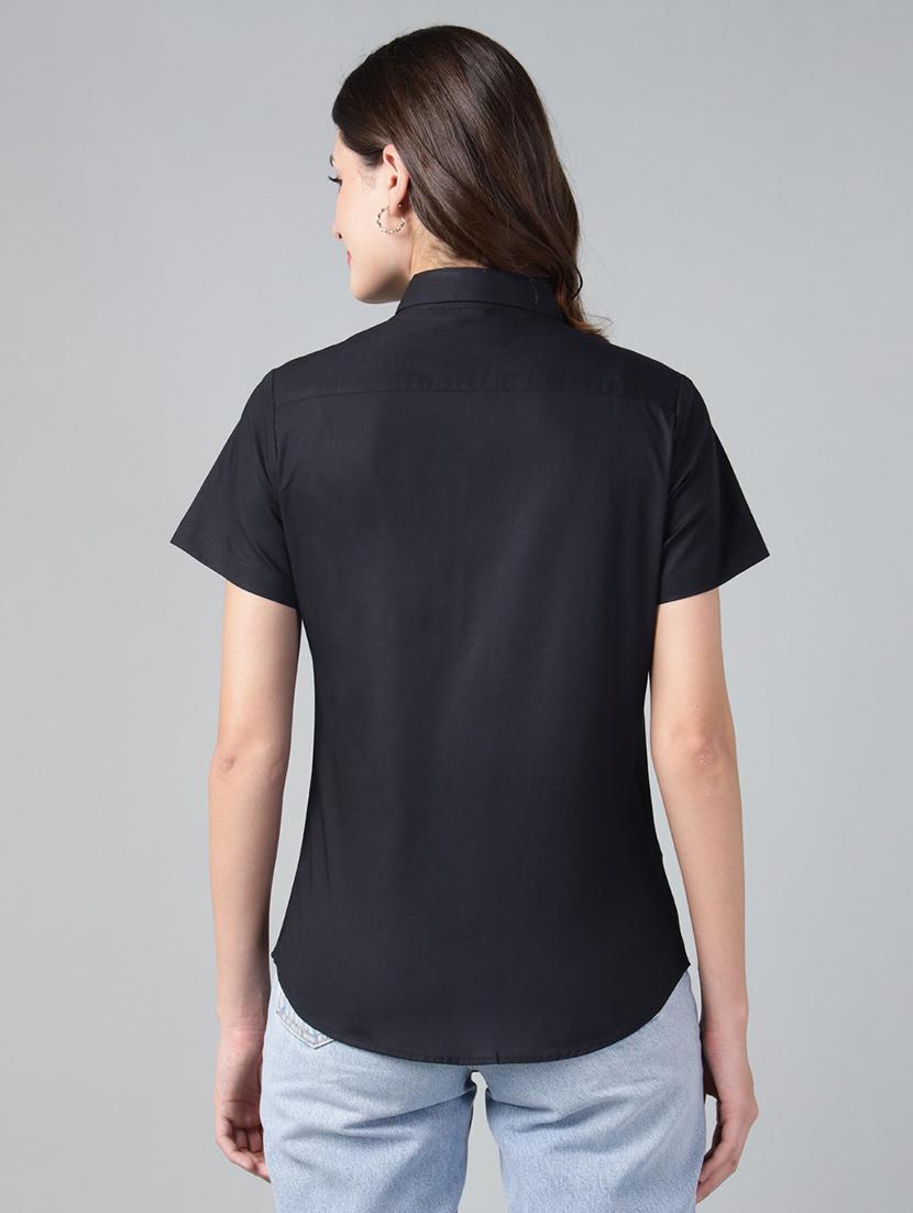 women solid collared short sleeve shirt - 22038516 - Standard Image - 2