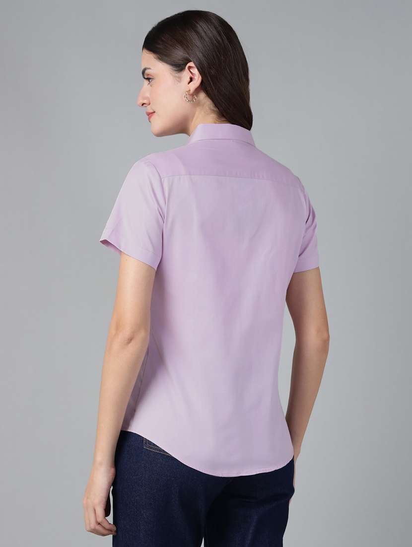 women solid collared short sleeve shirt - 22038517 -  Standard Image - 2