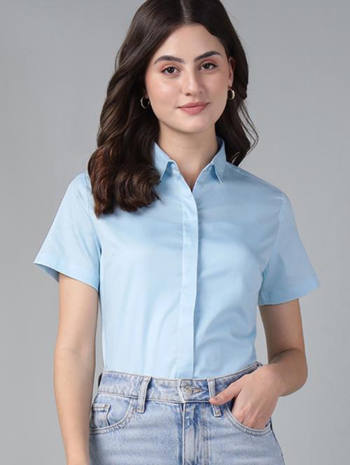 women solid collared long sleeve shirt - 22038518 -  Standard Image - 0