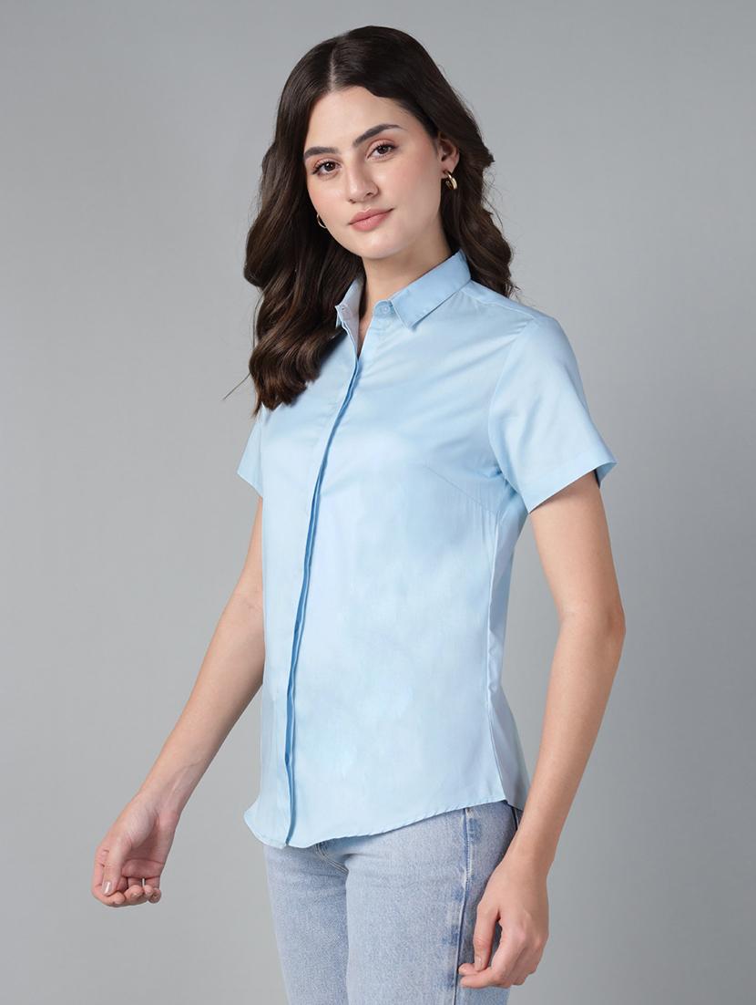women solid collared long sleeve shirt - 22038518 - Standard Image - 2