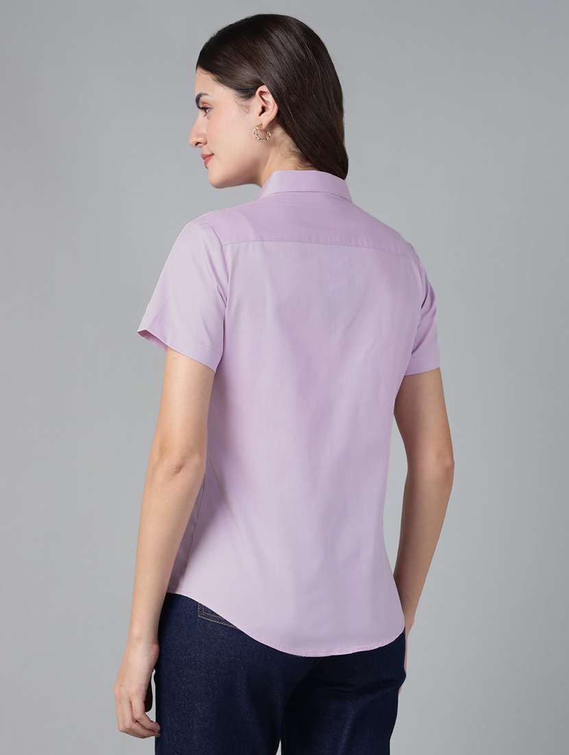 women solid collared short sleeve shirt - 22038519 -  Standard Image - 2