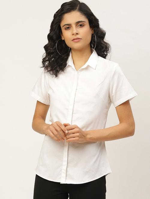 women solid collared short sleeve shirt - 22038520 - Standard Image - 0