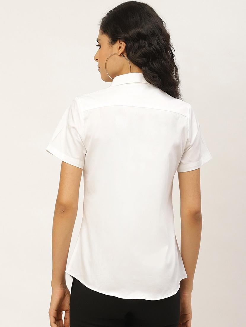 women solid collared short sleeve shirt - 22038520 - Standard Image - 2
