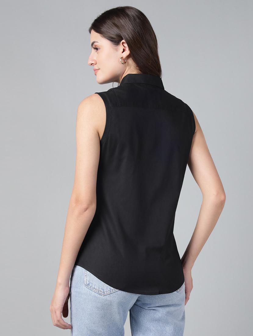 women solid collared sleeveless shirt - 22038522 - Standard Image - 2