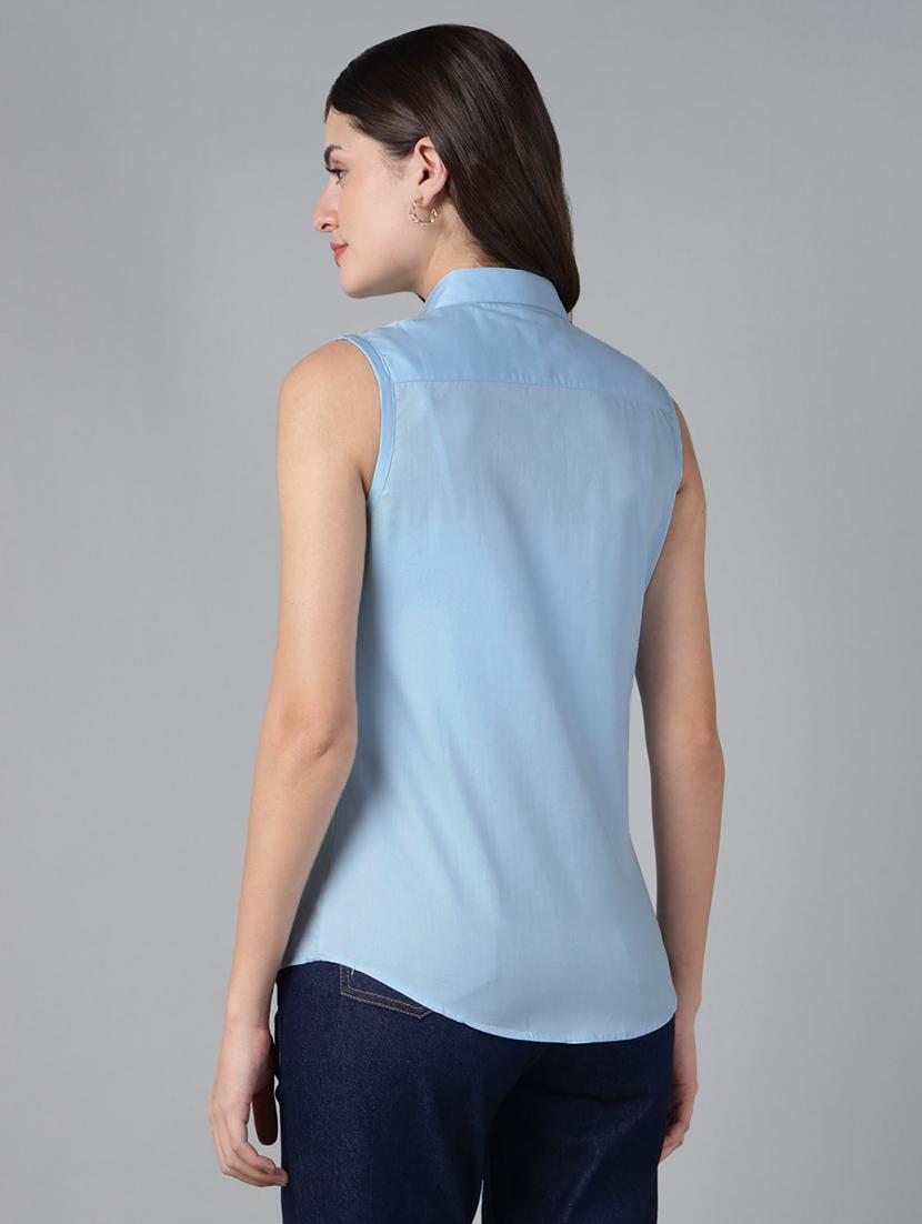 women solid collared sleeveless shirt - 22038524 - Standard Image - 2