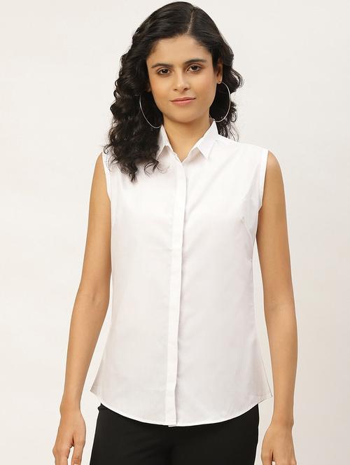 women solid collared sleeveless shirt - 22038526 - Standard Image - 0