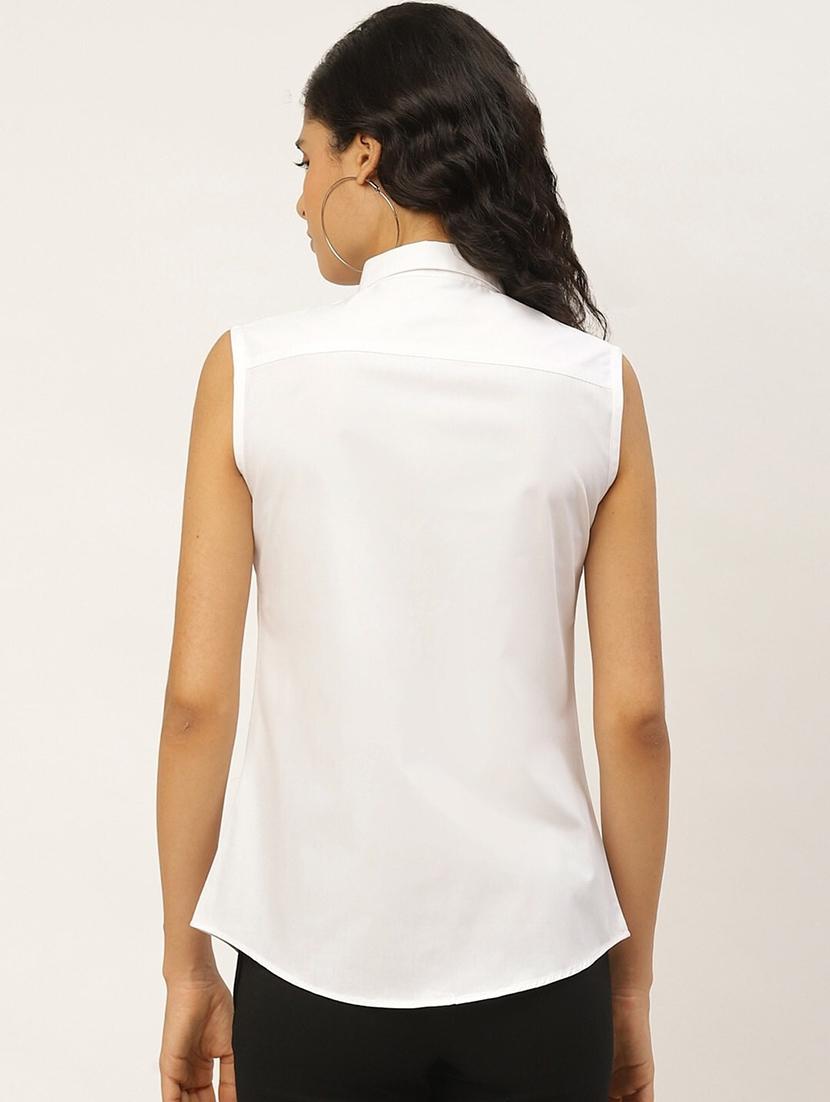 women solid collared sleeveless shirt - 22038526 - Standard Image - 2