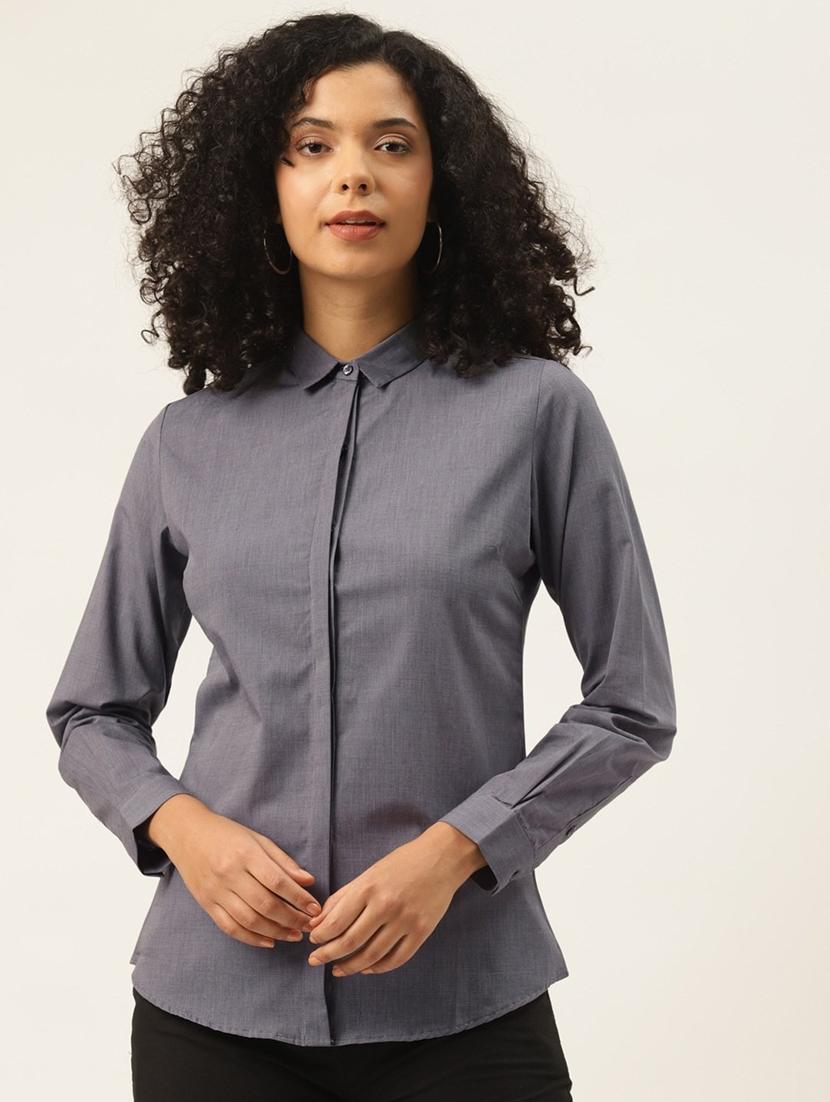 women solid collared long sleeve shirt - 22038527 - Zoom Image - 0