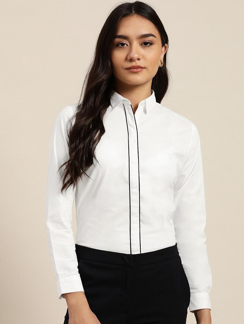 women solid collared long sleeve shirt - 22038528 - Zoom Image - 0