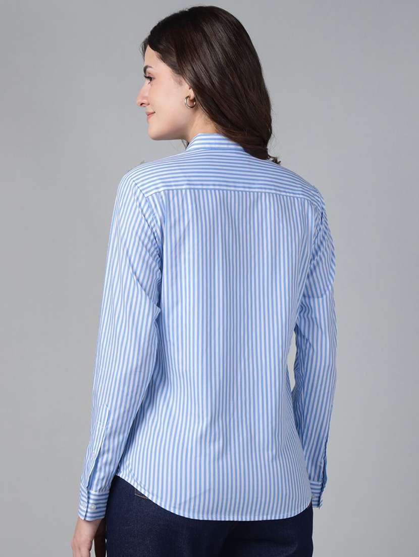 women striped collared long sleeve shirt - 22038529 -  Standard Image - 2