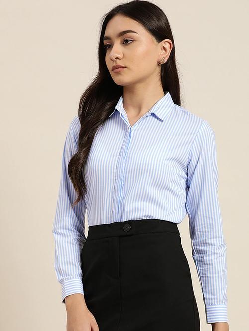 women striped collared long sleeve shirt - 22038530 -  Standard Image - 0