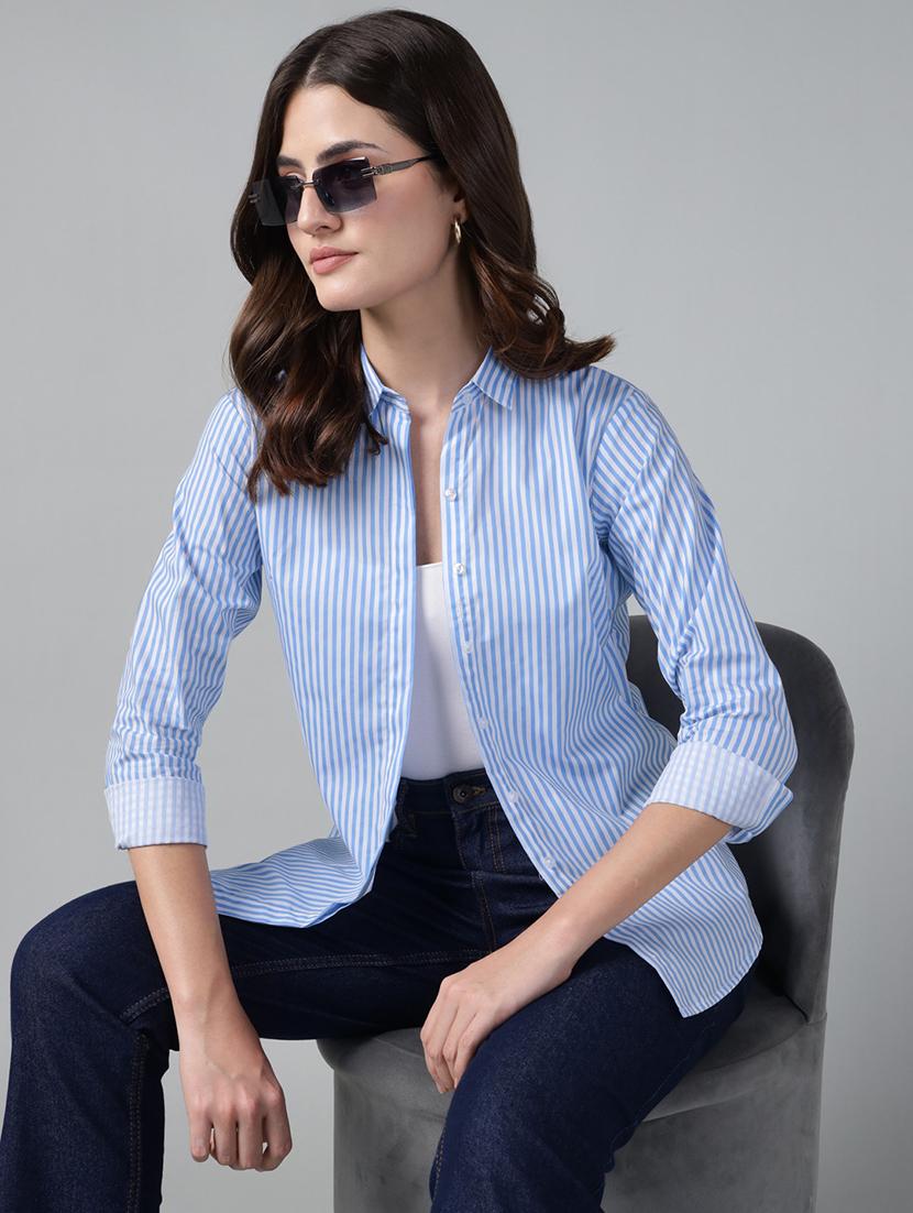 women striped collared long sleeve shirt - 22038531 -  Zoom Image - 0