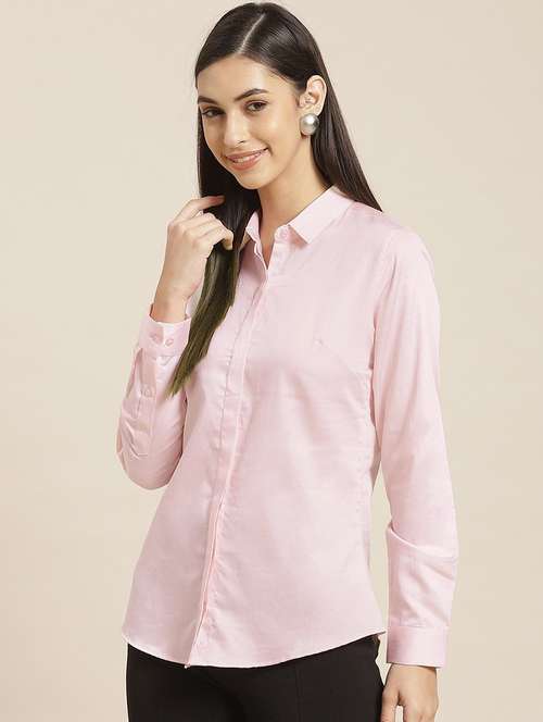 women solid collared long sleeve shirt - 22038537 -  Standard Image - 0