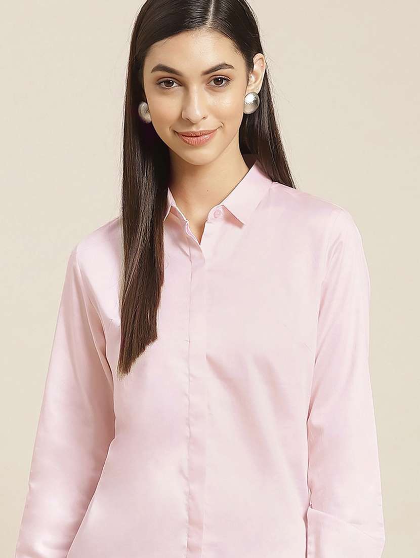 women solid collared long sleeve shirt - 22038537 -  Standard Image - 2