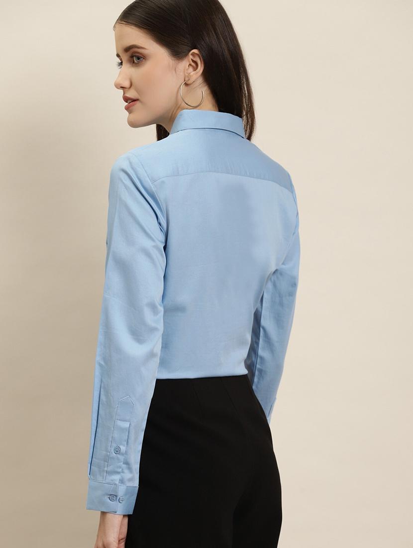 women solid collared long sleeve shirt - 22038538 - Standard Image - 2