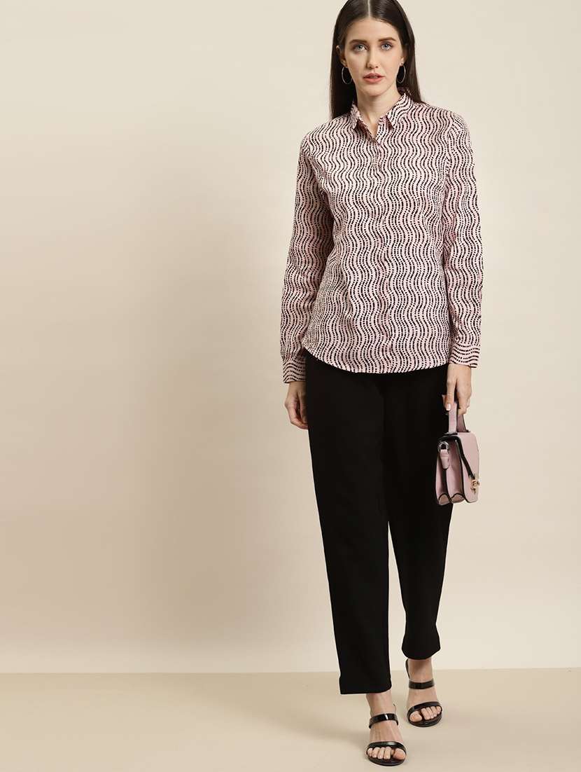 women printed collared long sleeve shirt - 22038539 -  Standard Image - 2