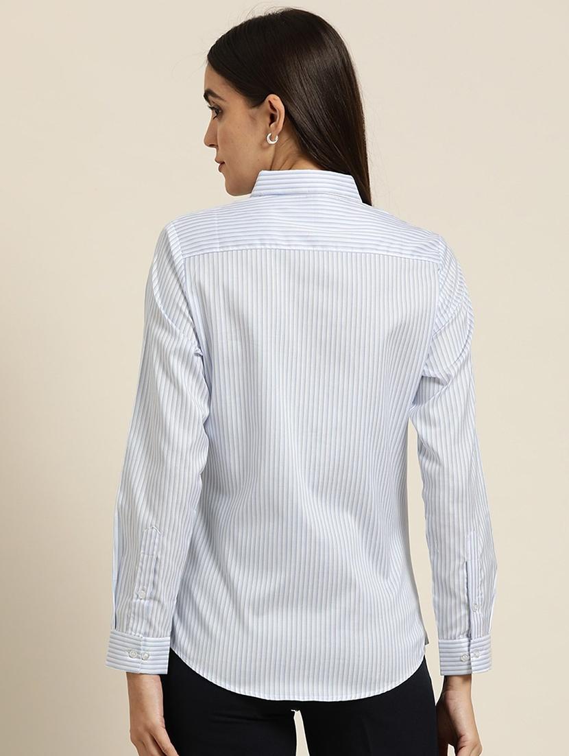 women striped collared long sleeve shirt - 22038544 - Standard Image - 2