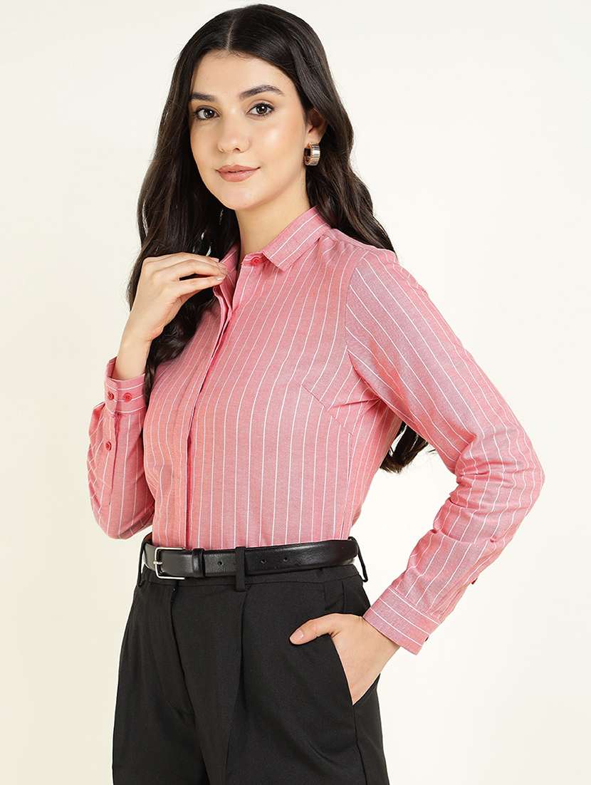 women striped collared long sleeve shirt - 22038550 -  Standard Image - 2
