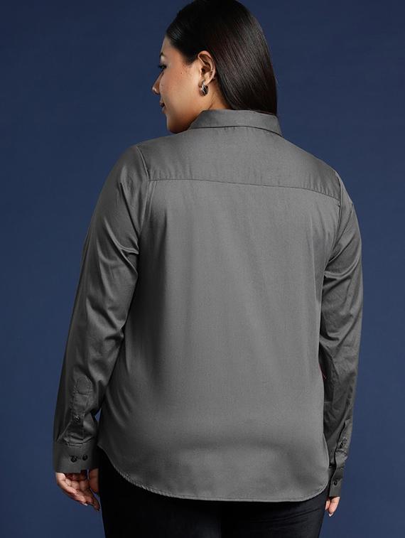 women plus size solid collared long sleeve shirt - 22038551 - Standard Image - 2