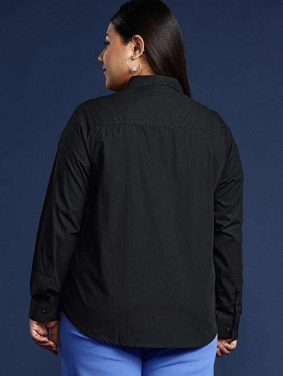 women plus size solid collared long sleeve shirt - 22038552 - Standard Image - 2