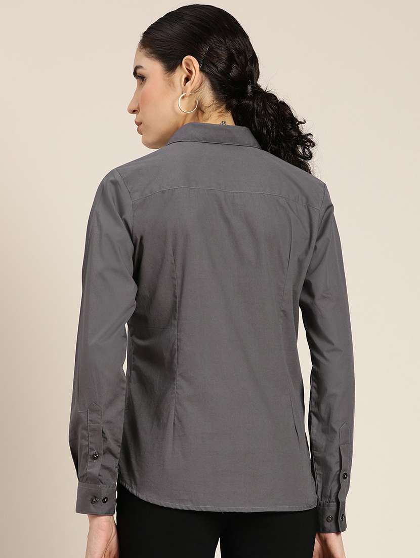 women solid collared long sleeve shirt - 22038553 -  Standard Image - 2