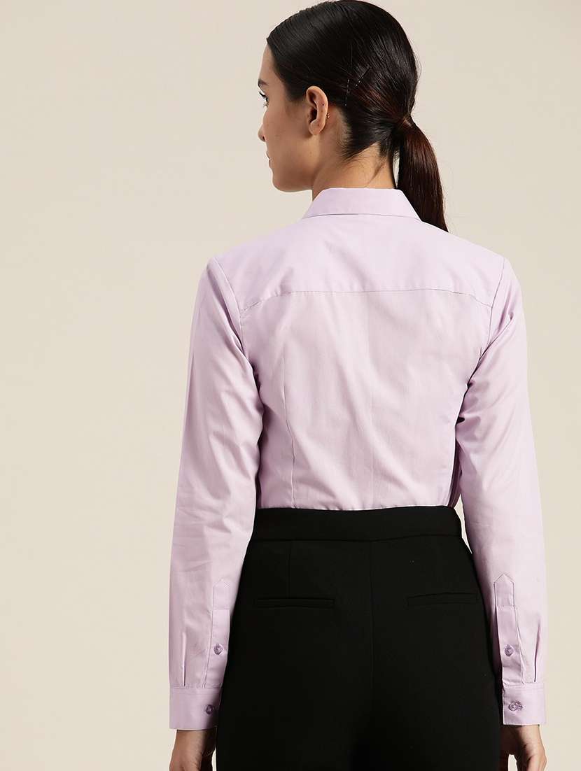 women solid collared long sleeve shirt - 22038556 -  Standard Image - 2