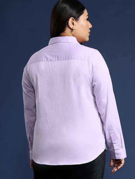 women plus size solid collared long sleeve shirt - 22038557 -  Standard Image - 2