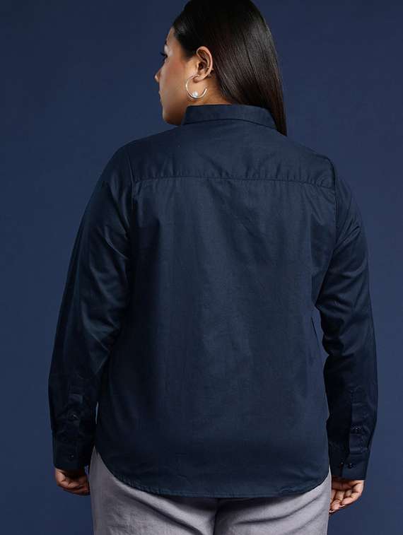 women plus size solid collared long sleeve shirt - 22038559 -  Standard Image - 2