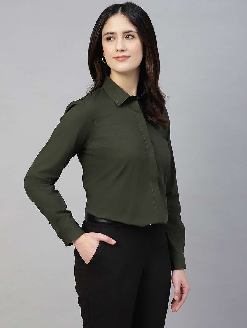 women solid collared long sleeve shirt - 22038560 -  Standard Image - 2
