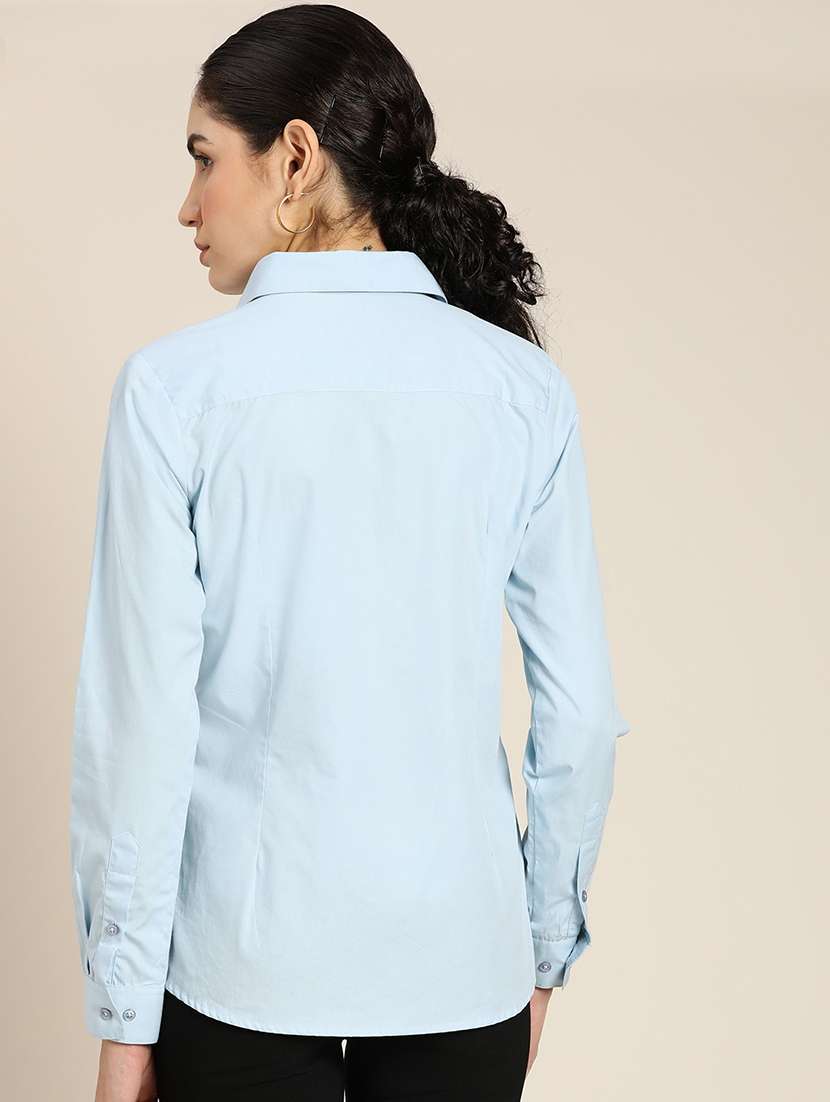 women solid collared long sleeve shirt - 22038561 - Standard Image - 2