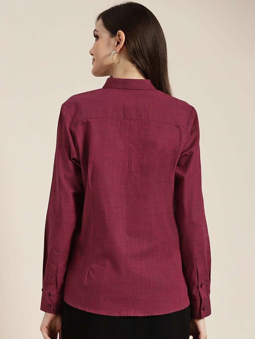 women solid collared long sleeve shirt - 22038567 -  Standard Image - 2