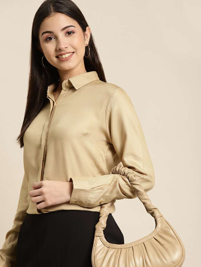 women solid collared long sleeve shirt - 22038570 -  Zoom Image - 0