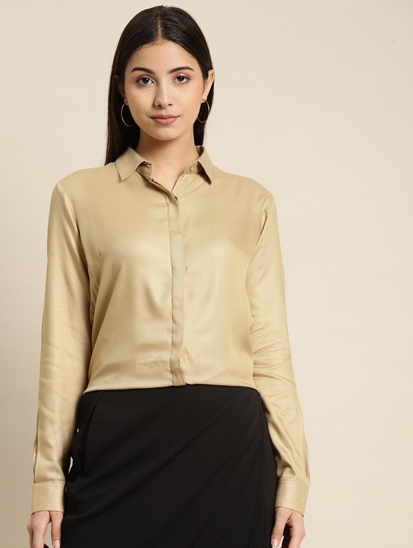 women solid collared long sleeve shirt - 22038570 - Standard Image - 2