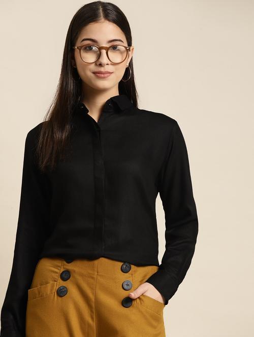 women solid collared long sleeve shirt - 22038572 - Standard Image - 0