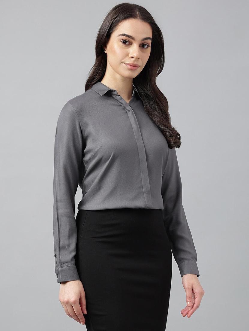 women solid collared long sleeve shirt - 22038574 - Standard Image - 2